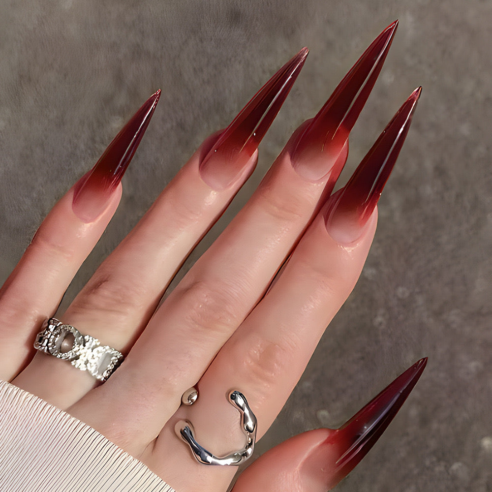 Vampy Vixen Long Stiletto Maroon Press-On Nails with High Gloss Finish