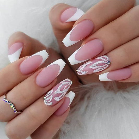 Barbie Swirl Medium Coffin Pink Bold Press On Nails