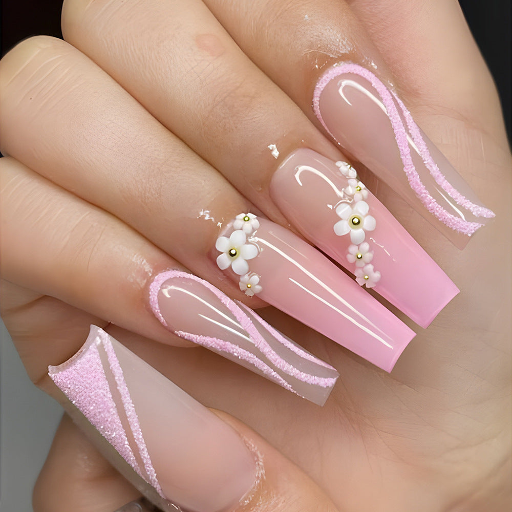Cozy Island Time Long Coffin Pink Vacation Press On Nails