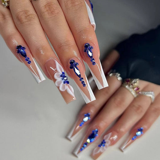 Unaware Beauty Long Coffin Blue Studded Press On Nails