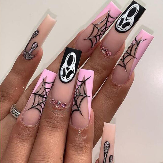 Scream 4 Long Coffin Pink Halloween Press On Nails