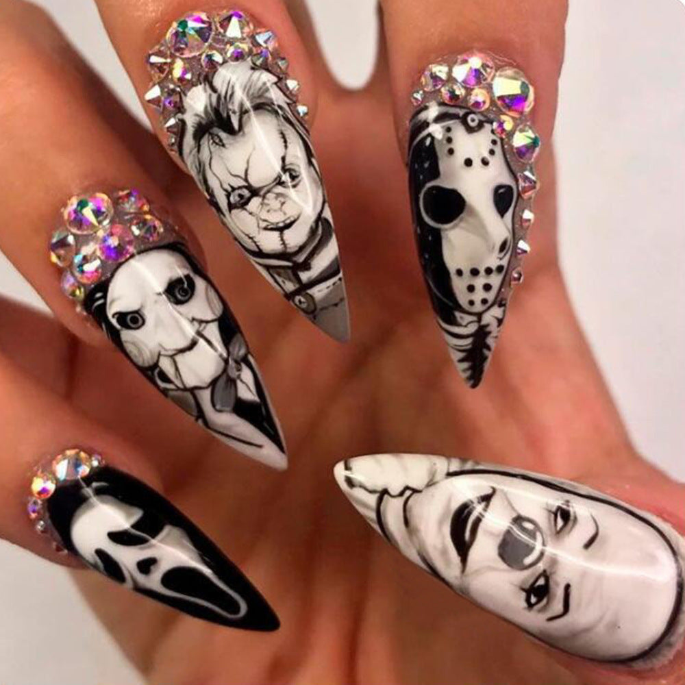 Villannous Medium Stiletto Black Halloween Press On Nails