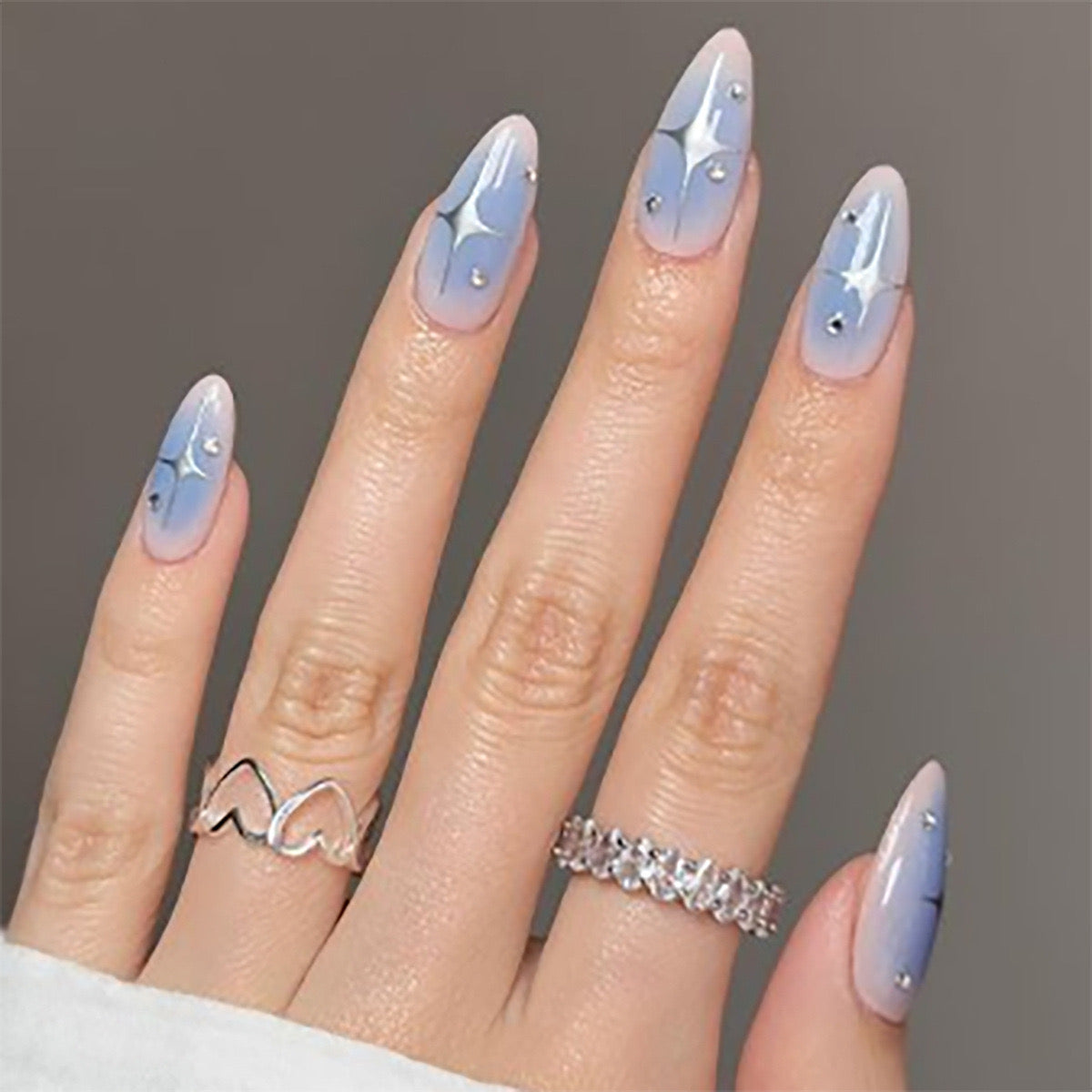 Serenity Skies Medium Almond Lavender Press-On Nails with Delicate Butterfly Embellishments