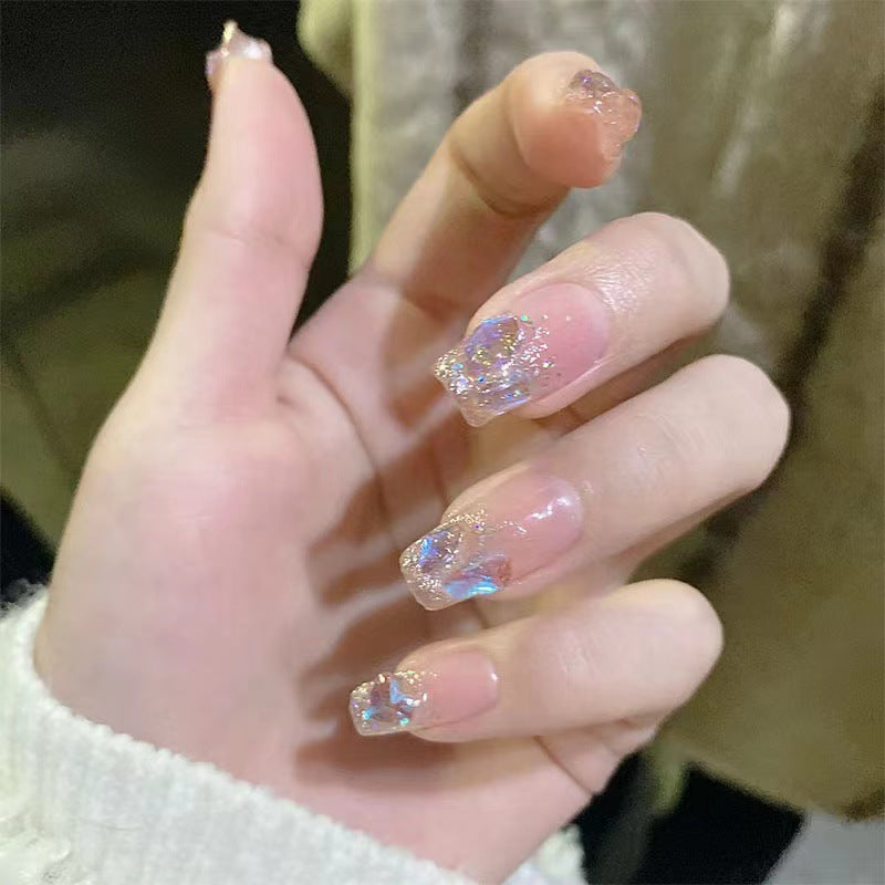 Enchanted Sparkle Collection Medium Square Pink Glitter Accent Press On Nail Set