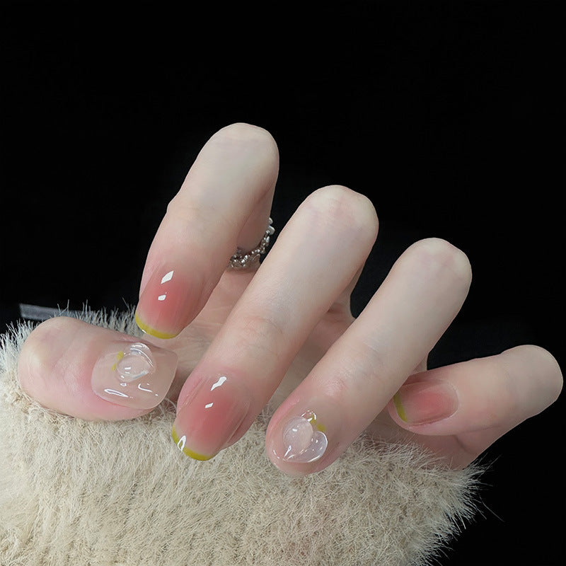 Enchanted Garden Medium Length Squoval Shape Ombre Pink Press on Nails with 3D Flower Embellishments