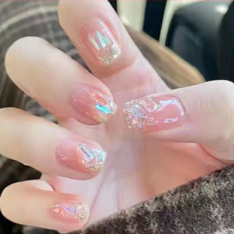 Enchanted Elegance Short Square Pink Holographic Glitter Press On Nail Set