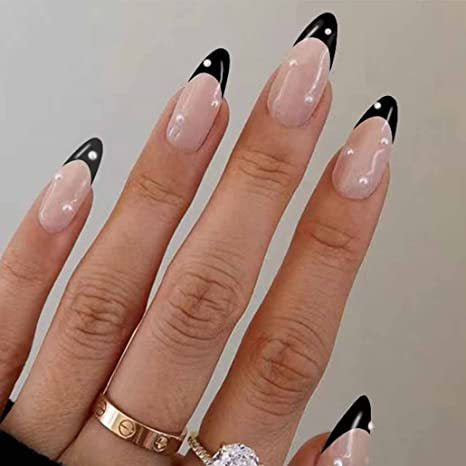 Sunday Morning Medium Almond Black Pearls Press On Nails