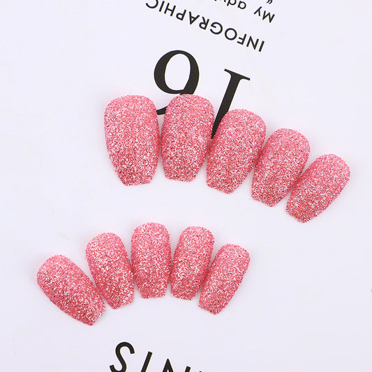 Enchanted Evening Short Coffin Pink Glitter Press On Nail Set with Dazzling Sparkle Finish