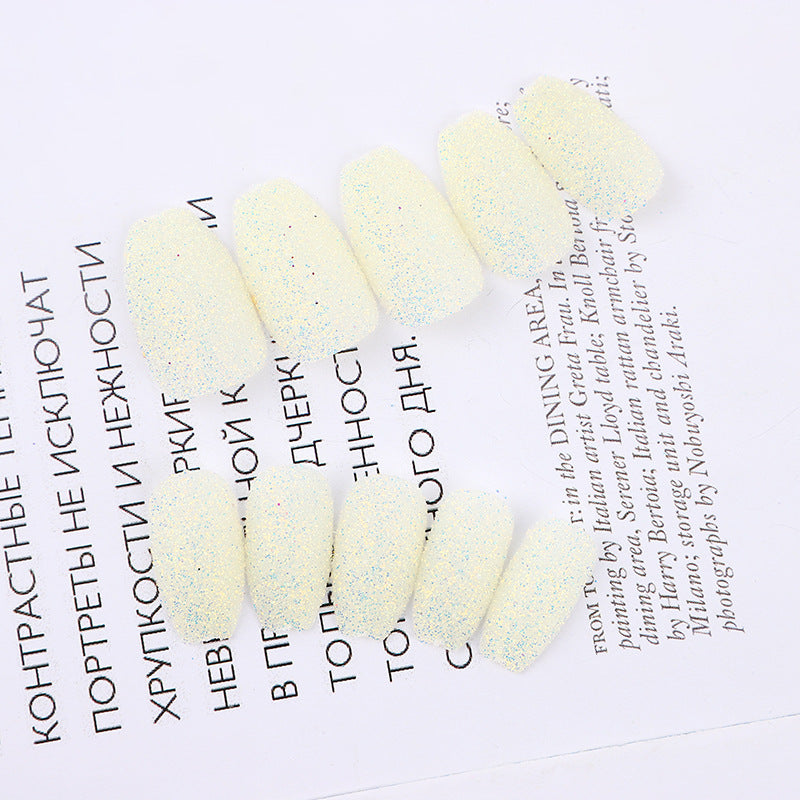 Enchanted Spring Collection Short Coffin Pale Yellow Glitter Finish Press On Nail Set
