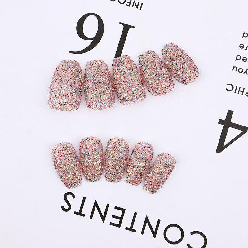 Enchanted Sparkle Short Coffin Multicolor Glitter Press On Nail Set with Holographic Shine