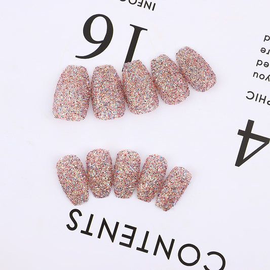 Enchanted Sparkle Short Coffin Multicolor Glitter Press On Nail Set with Holographic Shine