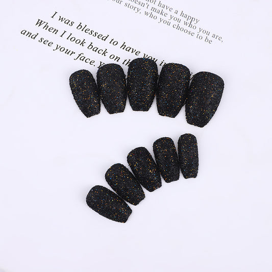 Starry Night Collection Short Coffin Black Glitter Press on Nail Set for Instant Manicure