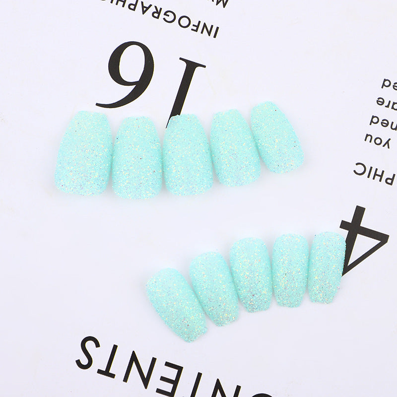 Enchanted Mermaid Magic Short Coffin Mint Green Glitter Accented Press On Nail Set