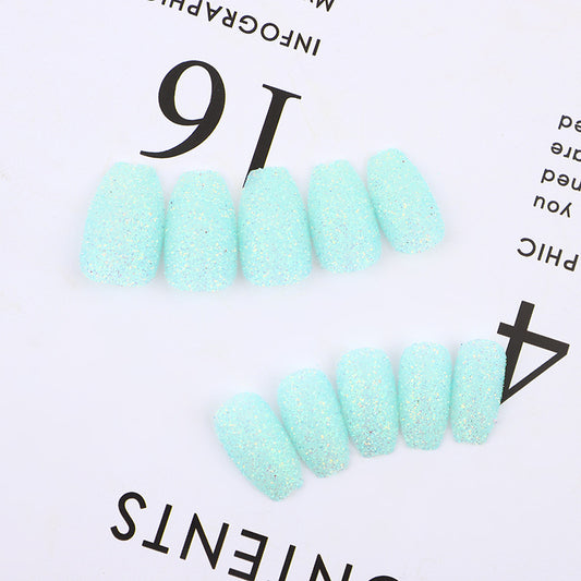 Enchanted Mermaid Magic Short Coffin Mint Green Glitter Accented Press On Nail Set