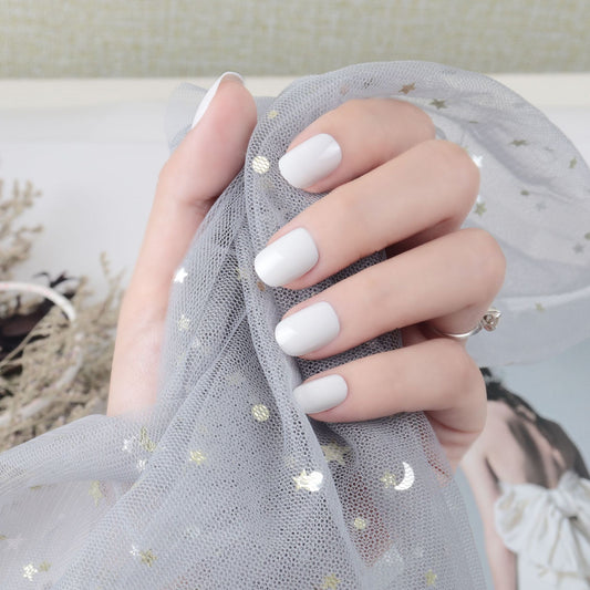 Elegant Bride Medium Squoval Solid White Press On Nail Set with Glossy Finish