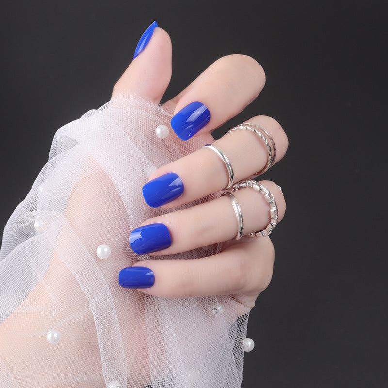 Enchanted Sapphire Medium Squoval Royal Blue Press On Nails with Glossy Finish