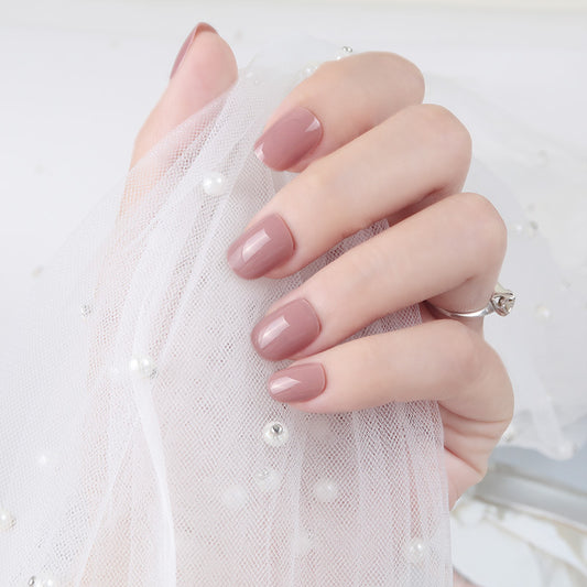 Elegant Bridal Mauve Medium Length Squoval False Nails with Pearl Accents