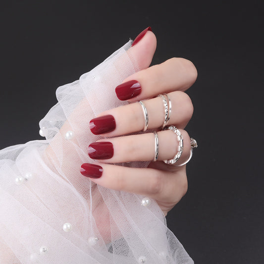 Elegant Evening Burgundy Medium Squoval Press On Nails with Gloss Finish