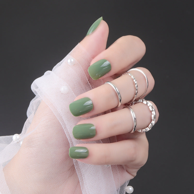 Enchanted Forest Medium Squoval Olive Green Press On Nail Set with Glossy Finish