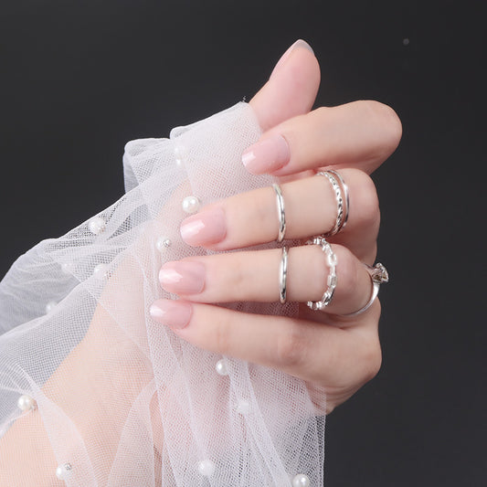 Bridal Bliss Medium Squoval Pink Press On Nail Set with Glossy Finish