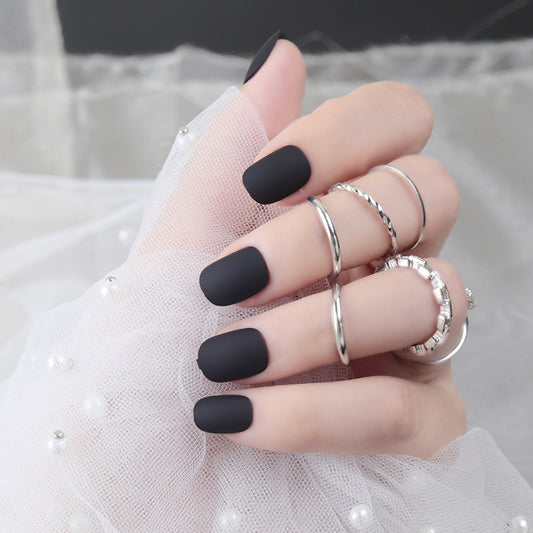 Elegant Evening Medium Squoval Matte Black Press On Nails with Velvet Touch Finish