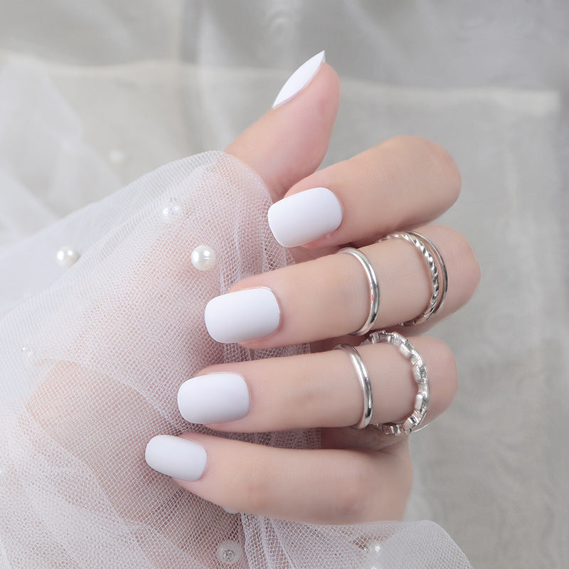 Elegant Bridal White Medium Squoval Matte Press On Nail Set for a Chic Look