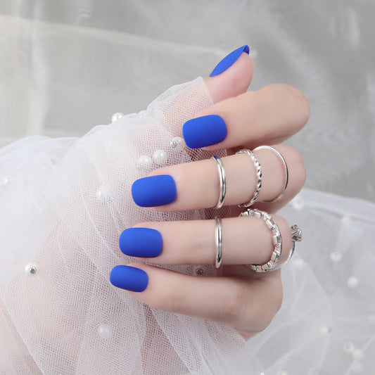 Ocean Bliss Short Squoval Matte Blue Easy-Apply Press On Nails Set for Elegant Look