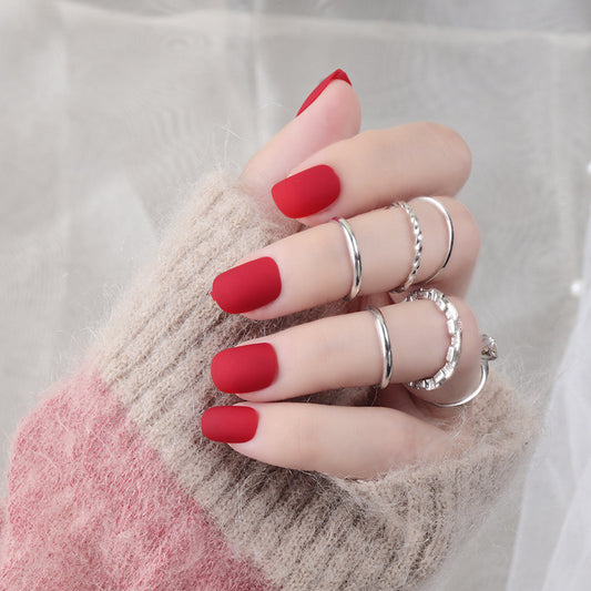 Elegant Scarlet Short Round Matte Red Press On Nail Set with Durable Adhesion