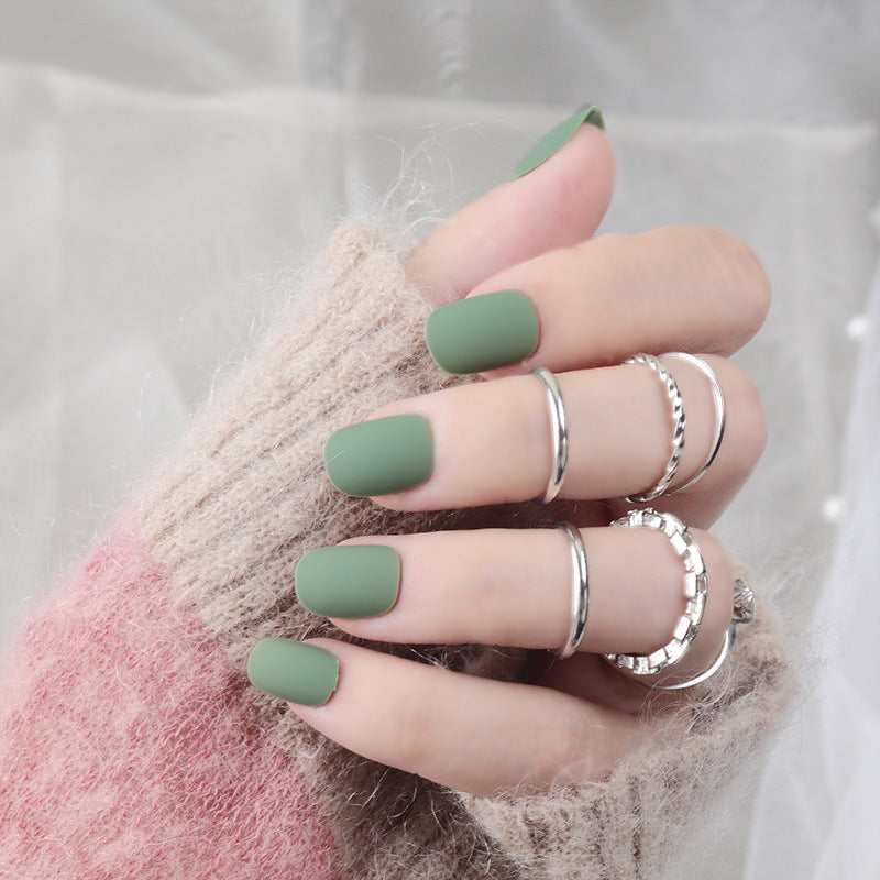 Elegant Forest Escape Short Squoval Matte Green Press On Nail Set with Easy Application Design