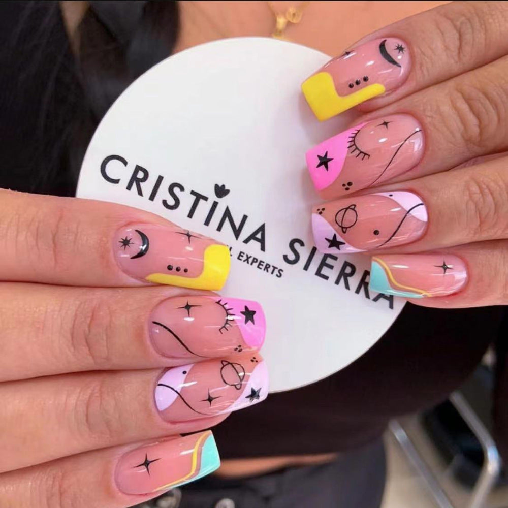 Spaceship Short Coffin Multicolor Cartoon Press On Nails