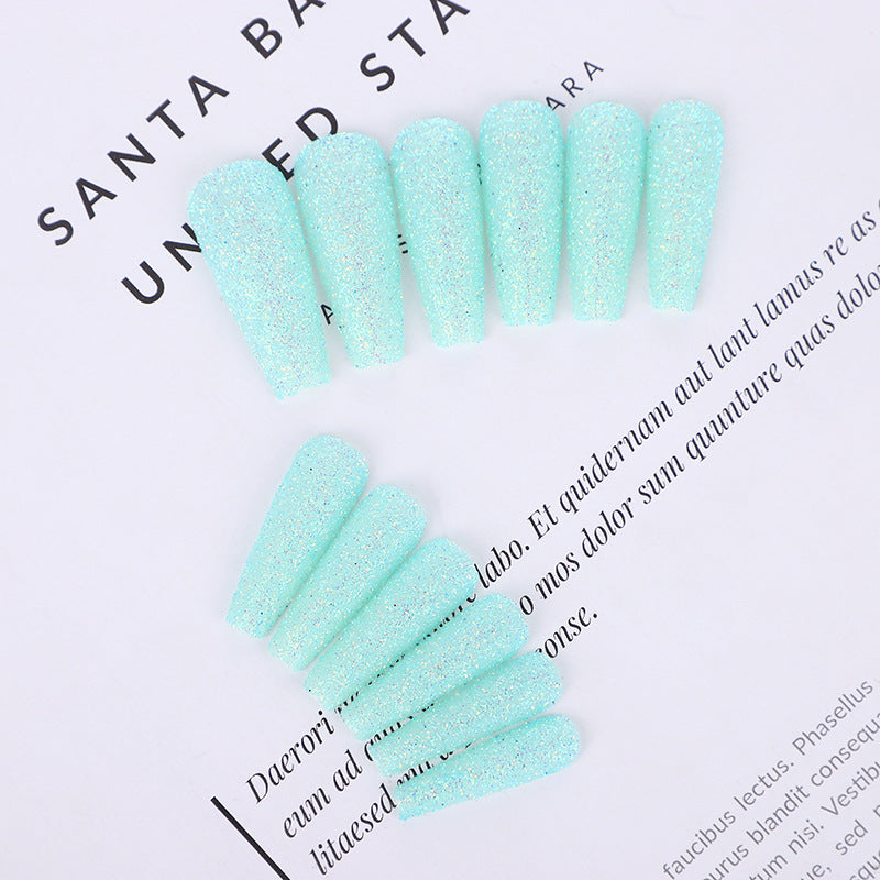 Mermaid Magic Long Coffin Aqua Glitter Press On Nail Set for Effortless Glam
