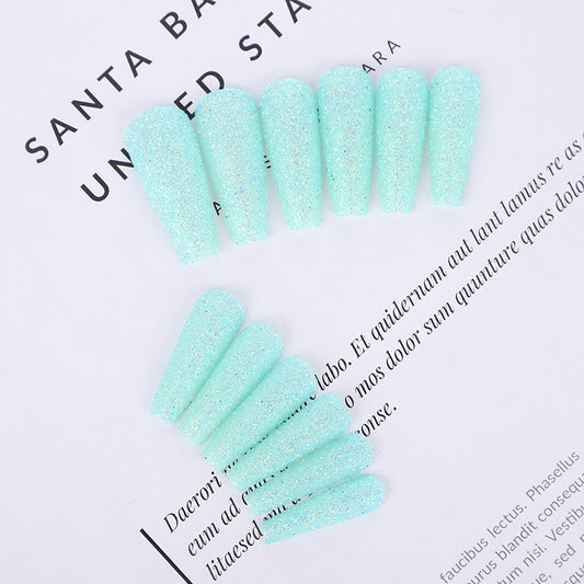 Mermaid Magic Long Coffin Aqua Glitter Press On Nail Set for Effortless Glam