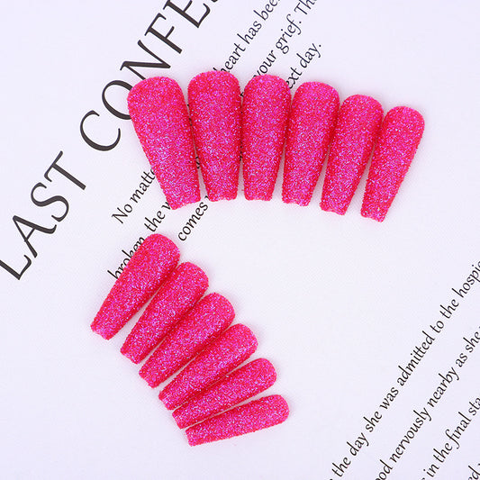 Glamorous Glitter Extravaganza: Long Coffin Bright Pink Sparkling Press On Nail Set for Bold Fashion Statements