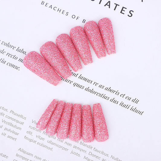Enchanted Sparkle Long Coffin Pink Glitter Press On Nail Set with Durable Gloss Finish