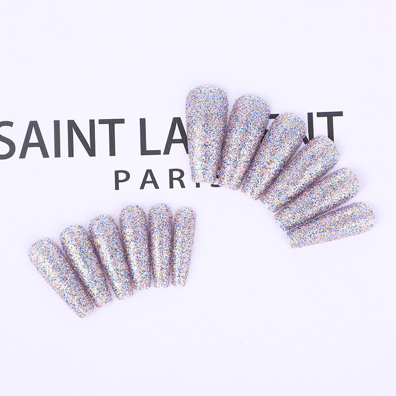 Sparkling Stardust Long Coffin Glitter Multicolor Press On Nail Set with Dazzling Sparkle Finish