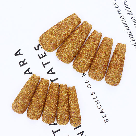 Golden Sunset Long Coffin Sparkling Glitter Press On Nail Set