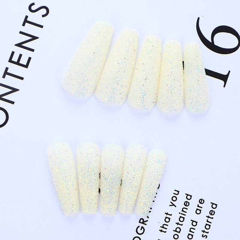 Galactic Glamour Long Coffin Pale Yellow Sparkle Press On Nail Set