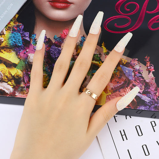 Enchanted Sparkle Long Coffin White Holographic Glitter Press On Nail Set