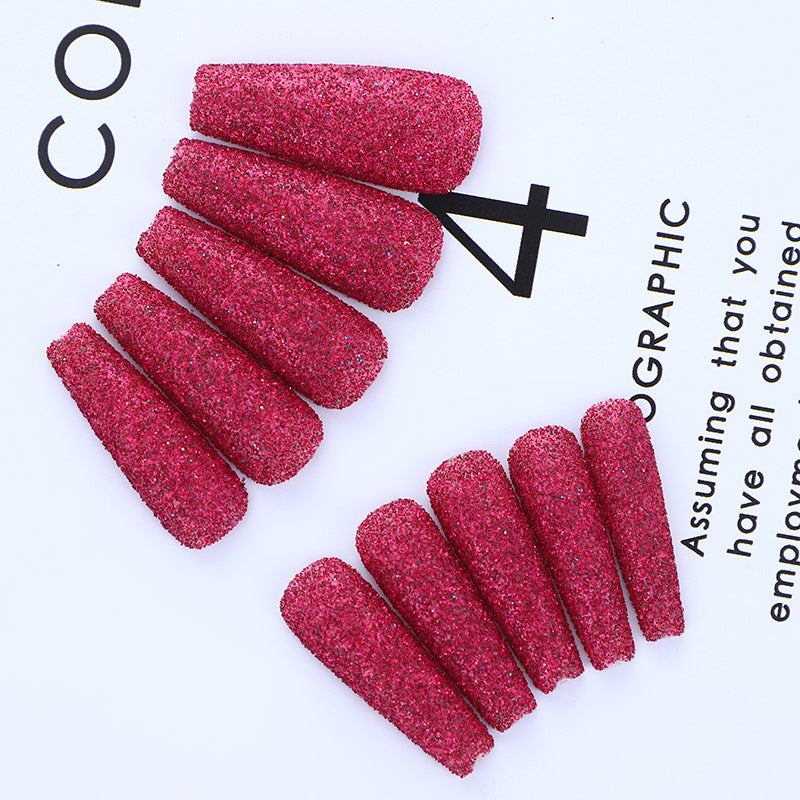 Enchanted Glamour Long Coffin Ruby Red Glitter Press On Nail Set for Statement Manicures
