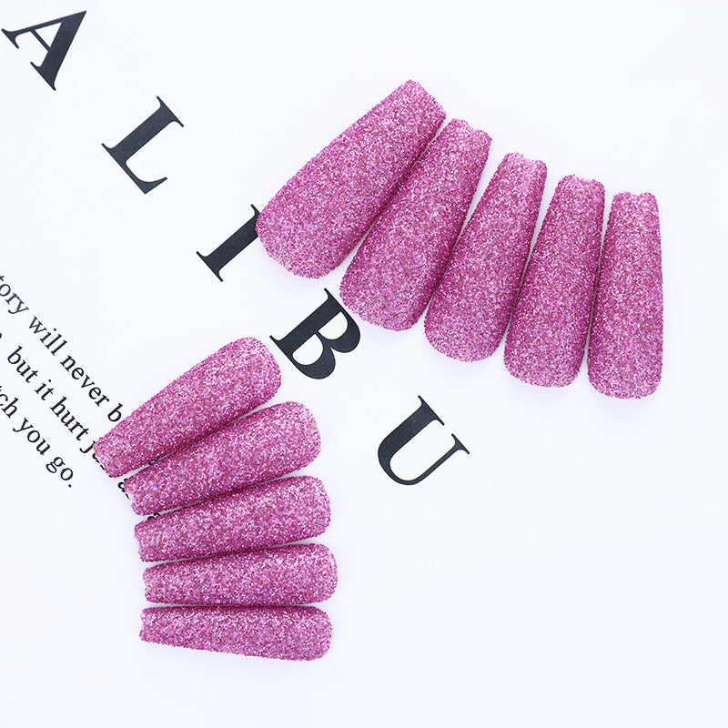 Enchanted Evening Long Coffin Lavender Glitter Finish Press On Nail Set for Glamorous Look