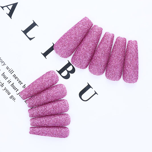 Enchanted Evening Long Coffin Lavender Glitter Finish Press On Nail Set for Glamorous Look