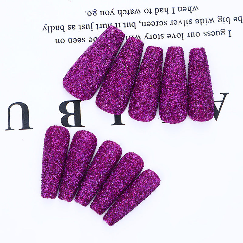 Enchanted Evening Long Coffin Deep Purple Glitter Textured Press On Nail Set