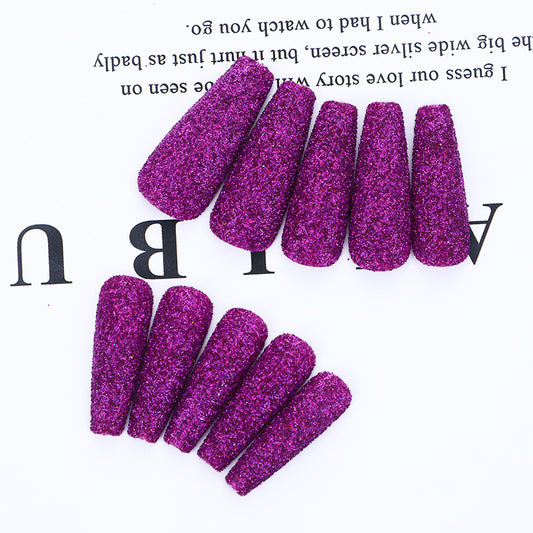 Enchanted Evening Long Coffin Deep Purple Glitter Textured Press On Nail Set