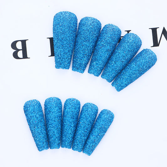 Mermaid Magic Long Coffin Shape Ocean Blue Glitter Sparkle Press on Nail Set