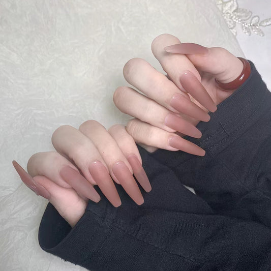 Elegant Essentials Long Coffin Mauve Matte Press-On Nails with Seamless Fit