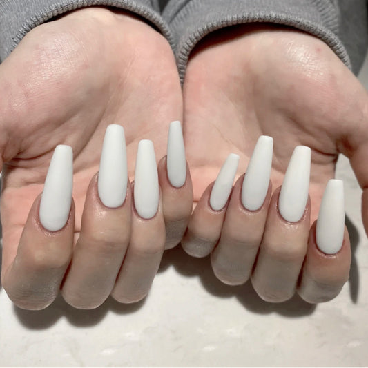 Minimalist Elegance Long Coffin Matte Pure White Press-On Nail Set