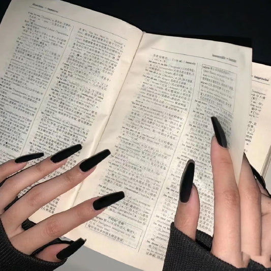 Midnight Muse Extra Long Coffin Jet Black Press-On Nails with High-Gloss Finish