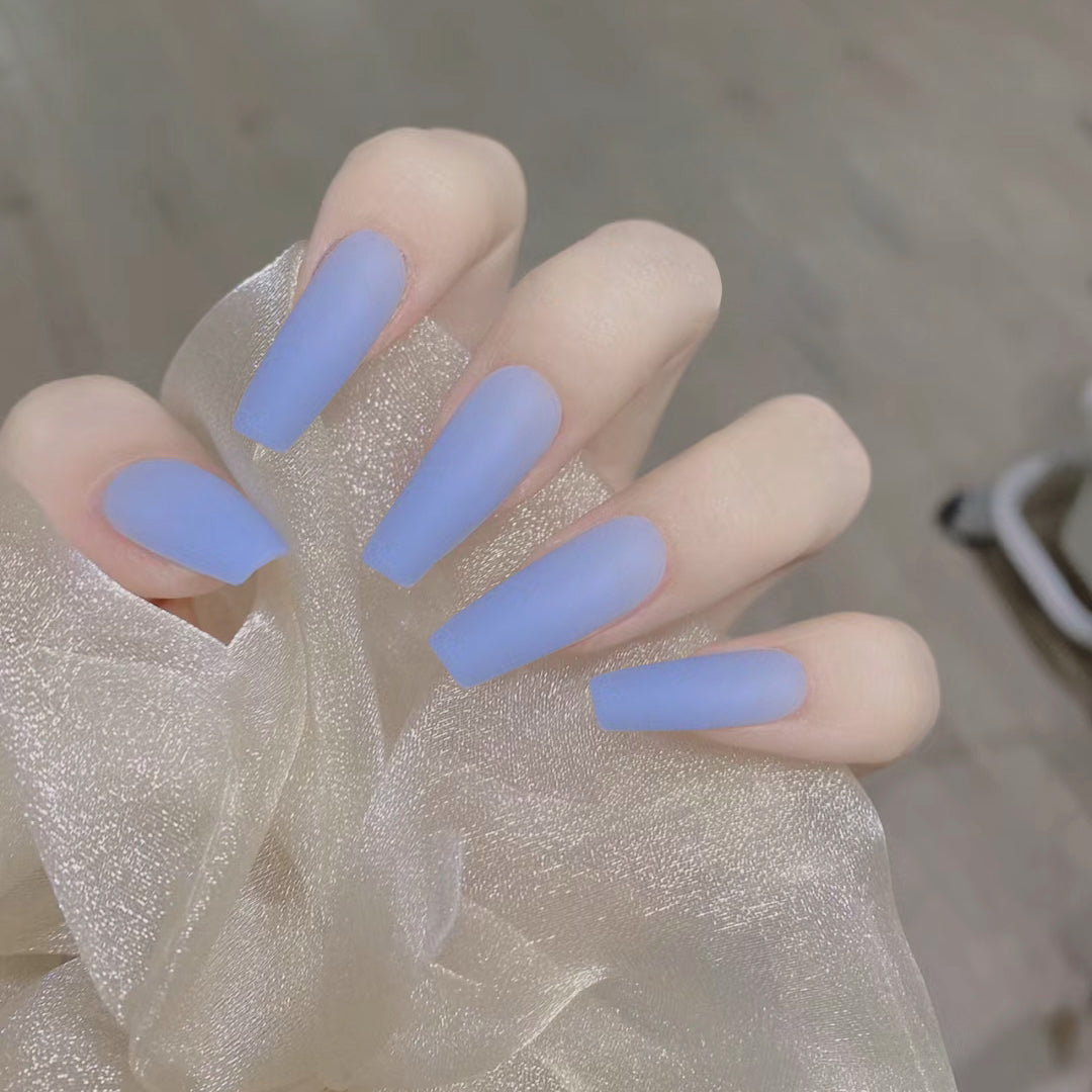 Serenity Sheer Long Coffin Sky Blue Press-On Nails with Frosted Finish