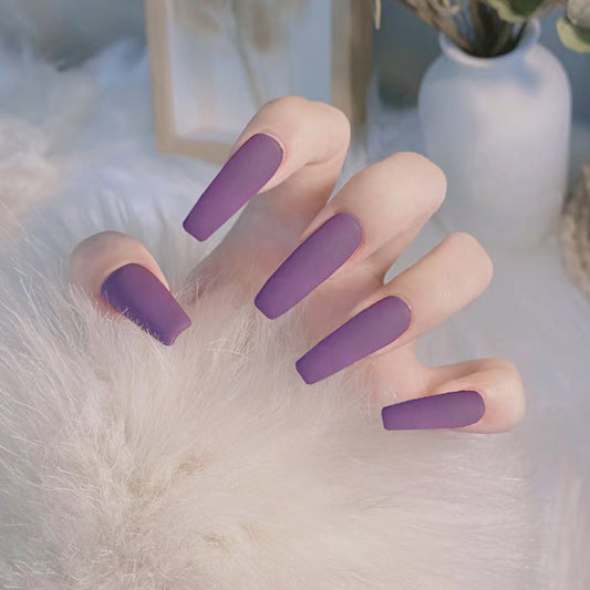 Lavender Dreams Extra Long Coffin Matte Press-On Nails in Muted Purple with Seamless Finish