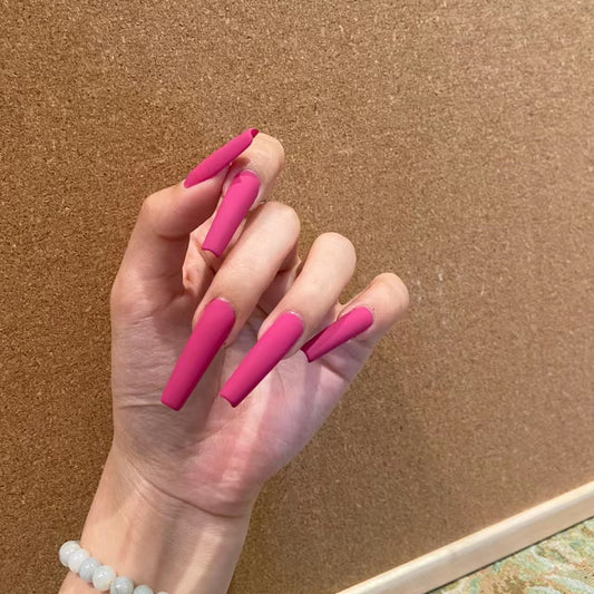 Vibrant Summer Fling Long Coffin Matte Hot Pink Press-On Nails